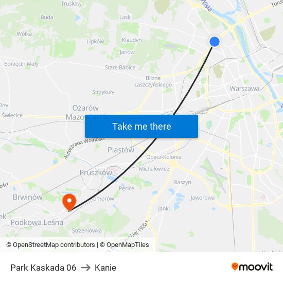 Park Kaskada to Kanie map