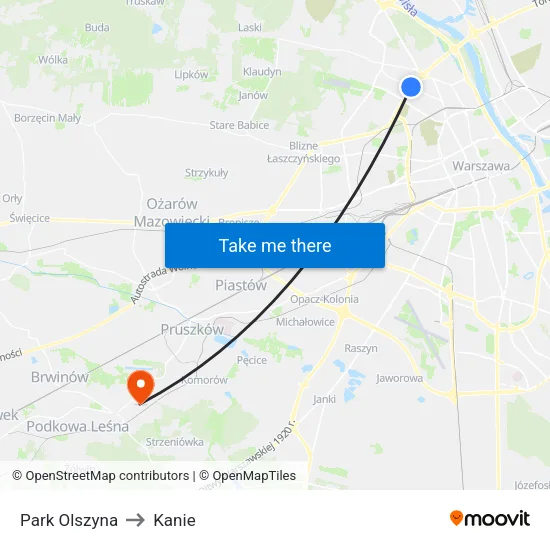 Park Olszyna to Kanie map