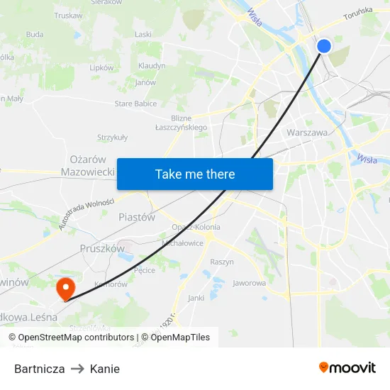 Bartnicza to Kanie map