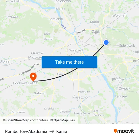Rembertów - Akademia to Kanie map