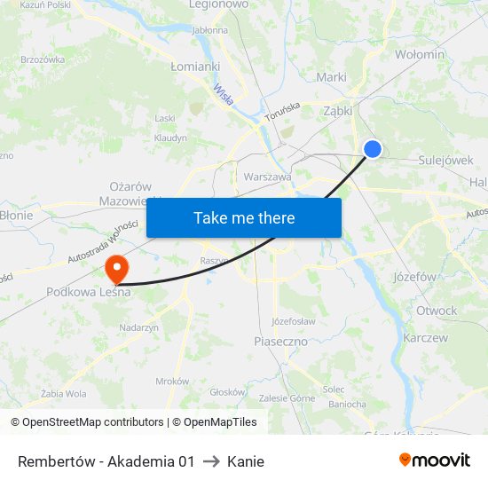 Rembertów-Akademia to Kanie map