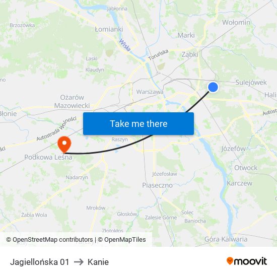 Jagiellońska 01 to Kanie map