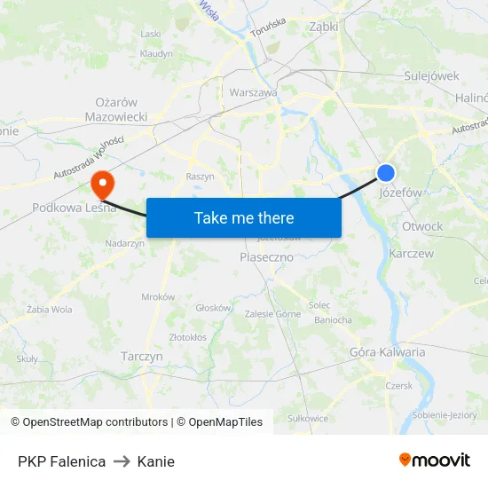 PKP Falenica to Kanie map