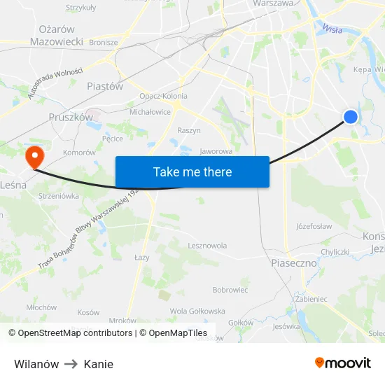 Wilanów to Kanie map