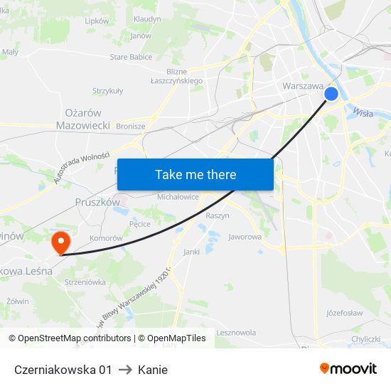 Czerniakowska to Kanie map