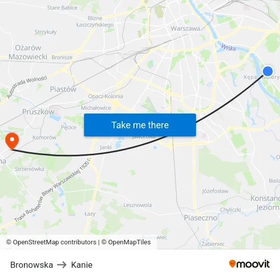 Bronowska to Kanie map