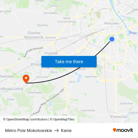 Metro Pole Mokotowskie to Kanie map