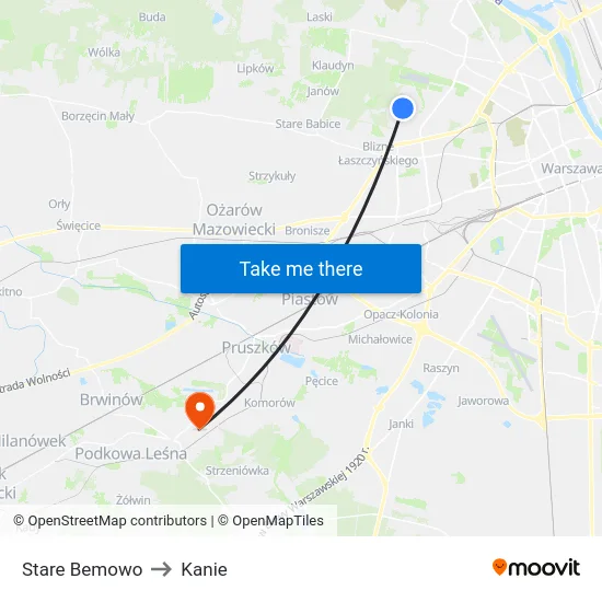 Stare Bemowo to Kanie map