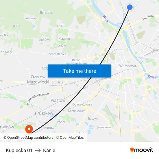 Kupiecka to Kanie map