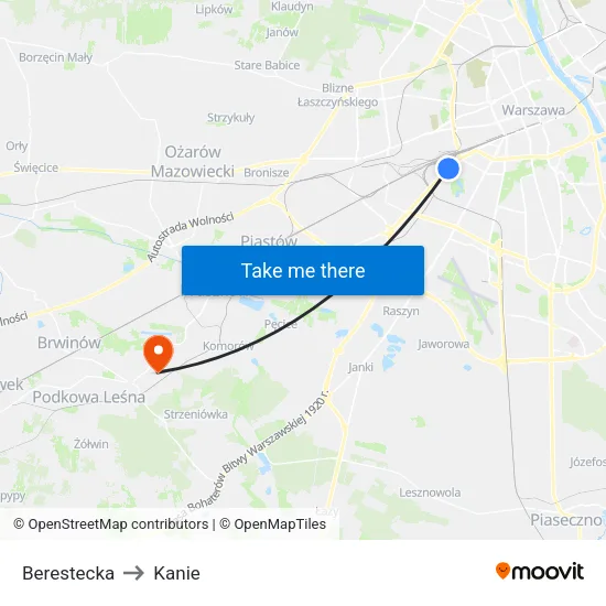 Berestecka to Kanie map