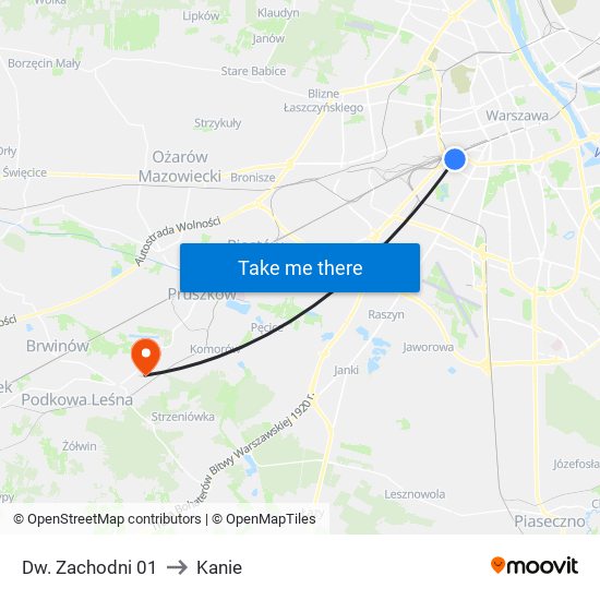 Dw. Zachodni to Kanie map