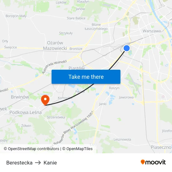 Berestecka to Kanie map