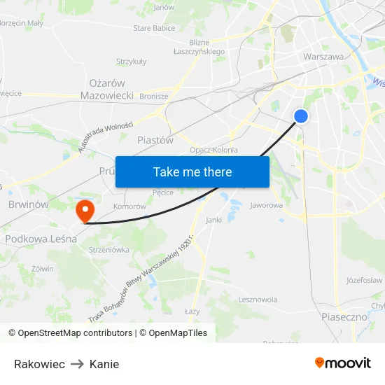 Rakowiec to Kanie map