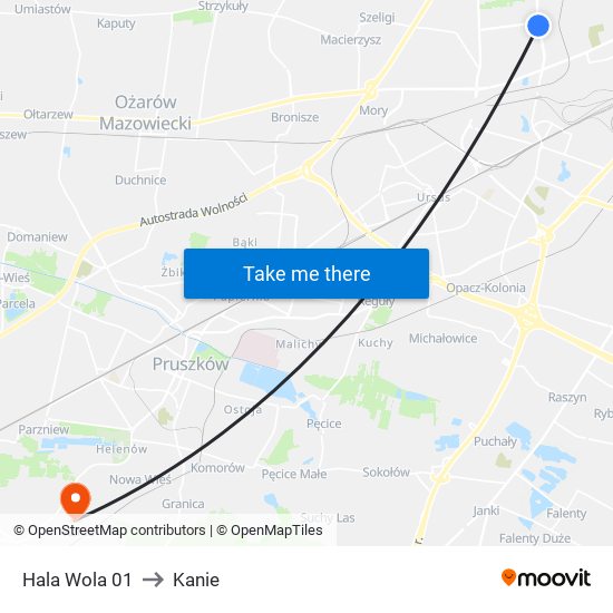 Hala Wola 01 to Kanie map