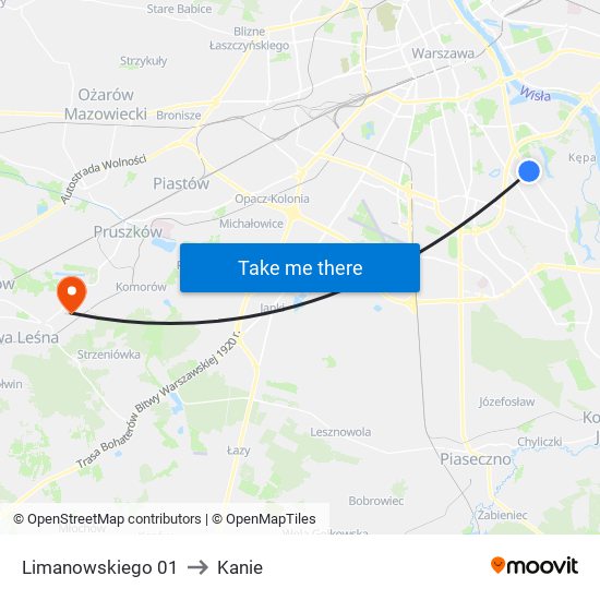 Limanowskiego 01 to Kanie map