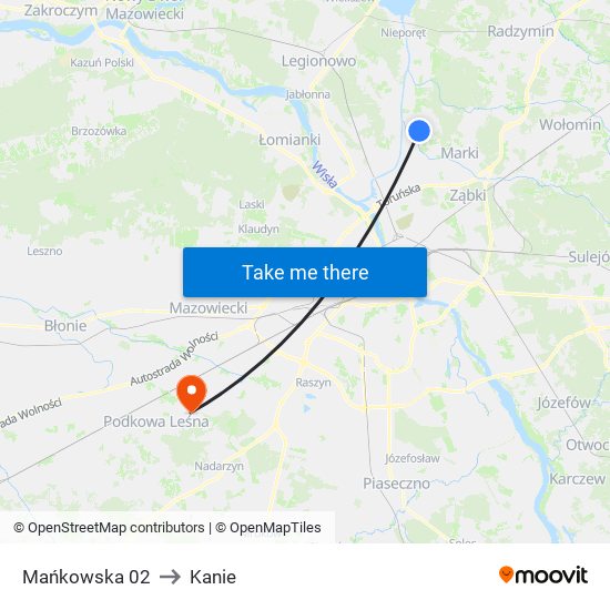 Mańkowska to Kanie map