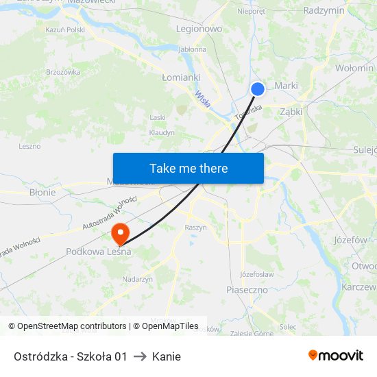 Ostródzka-Szkoła to Kanie map