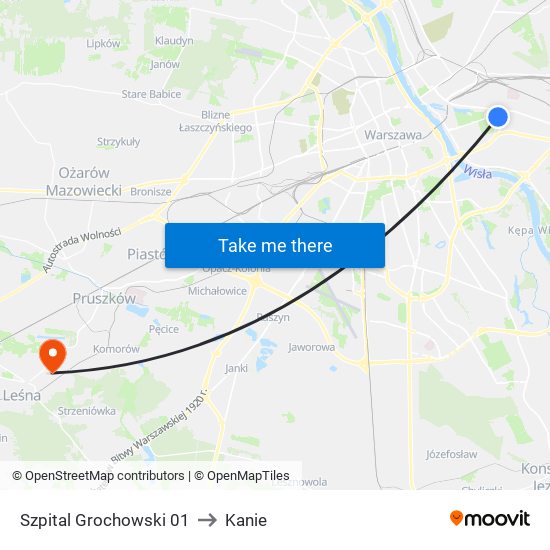 Szpital Grochowski to Kanie map