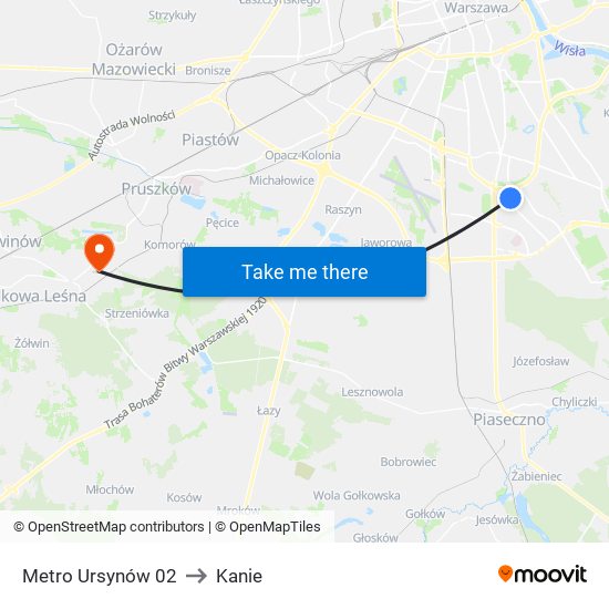 Metro Ursynów 02 to Kanie map