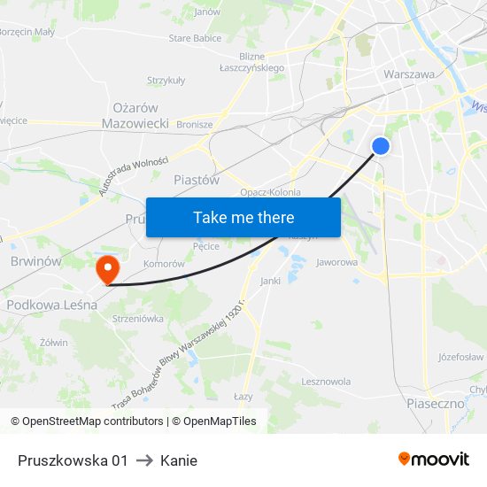 Pruszkowska 01 to Kanie map