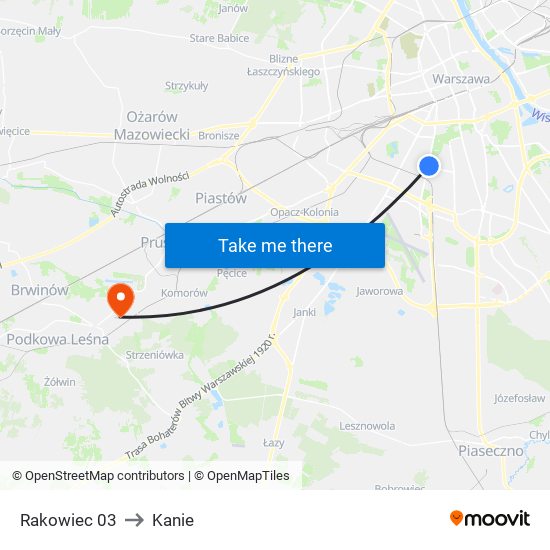 Rakowiec to Kanie map