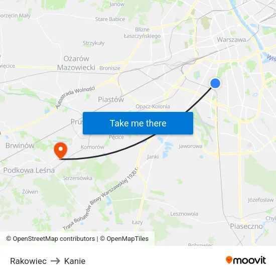 Rakowiec to Kanie map