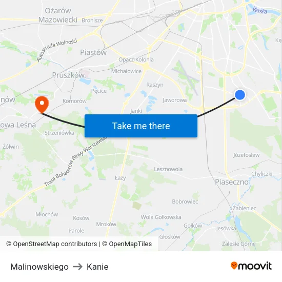 Malinowskiego to Kanie map