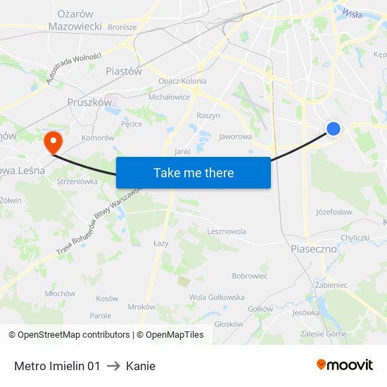 Metro Imielin to Kanie map