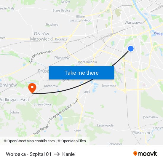 Wołoska-Szpital to Kanie map