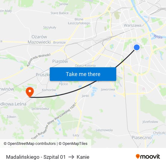 Madalińskiego - Szpital 01 to Kanie map