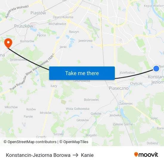 Konstancin-Jeziorna Borowa to Kanie map