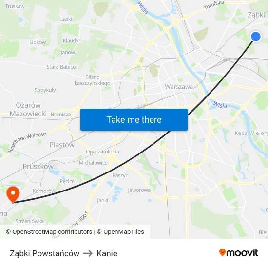 Ząbki Powstańców to Kanie map