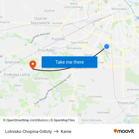 Lotnisko Chopina - Odloty to Kanie map