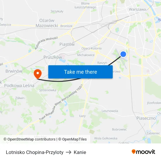 Lotnisko Chopina - Przyloty to Kanie map
