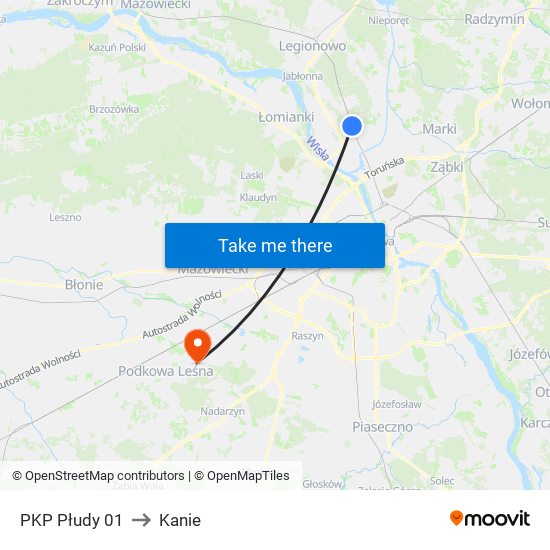 PKP Płudy to Kanie map