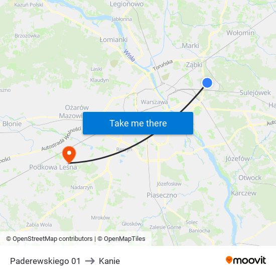 Paderewskiego 01 to Kanie map