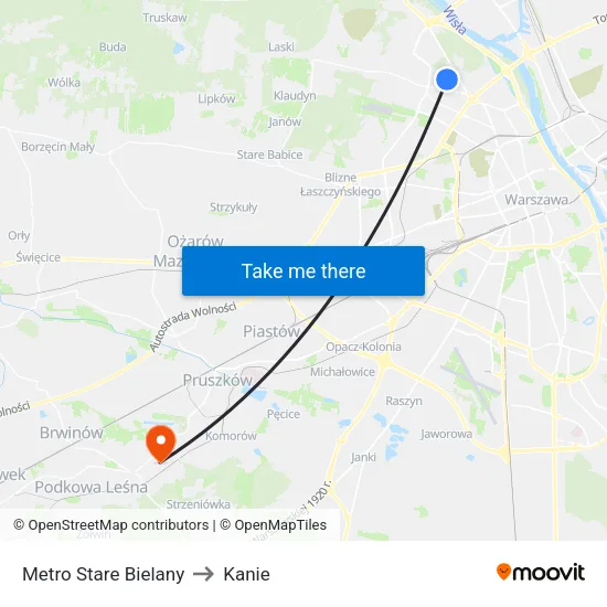 Metro Stare Bielany to Kanie map