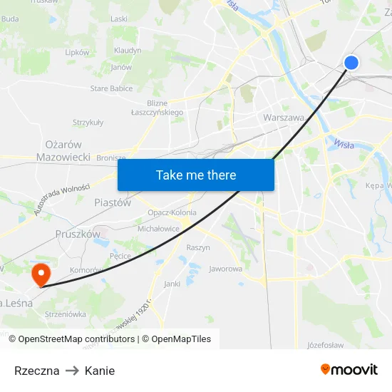 Rzeczna to Kanie map