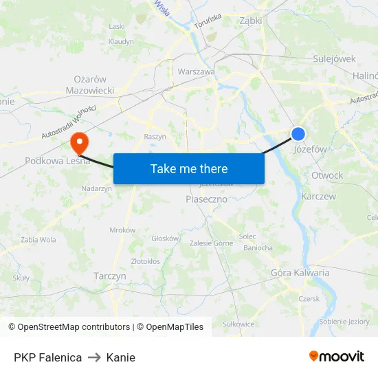 PKP Falenica to Kanie map