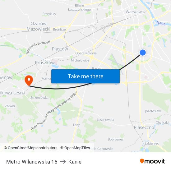 Metro Wilanowska 15 to Kanie map