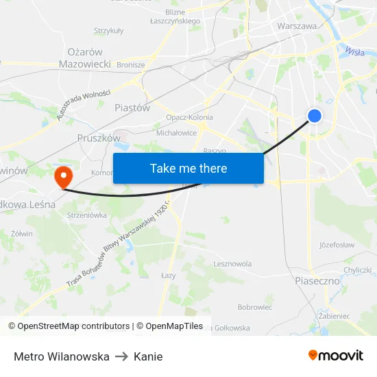 Metro Wilanowska to Kanie map