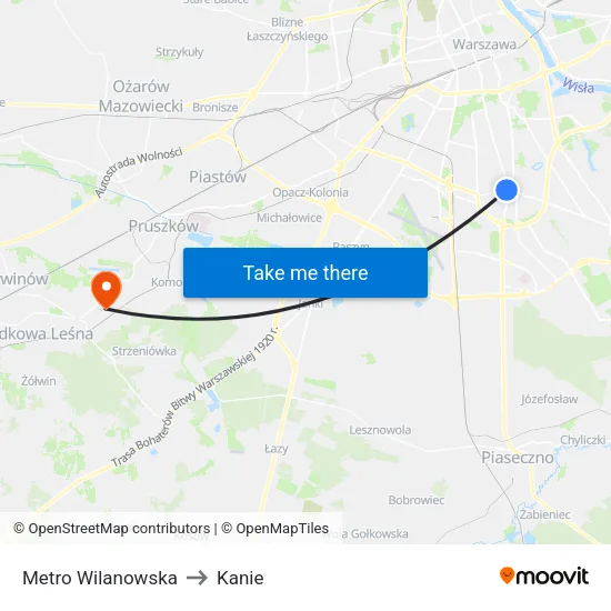 Metro Wilanowska to Kanie map