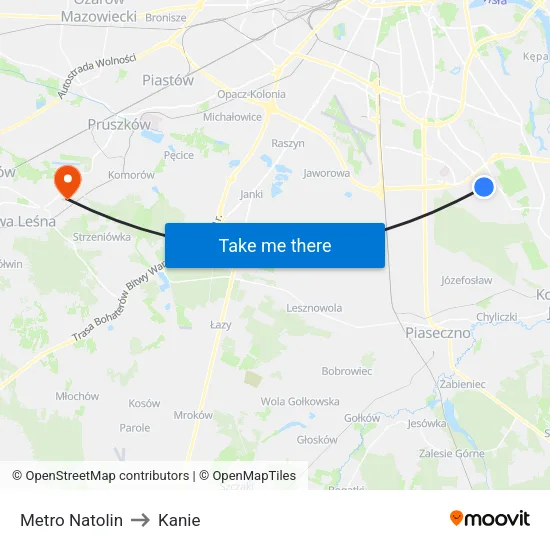 Metro Natolin to Kanie map
