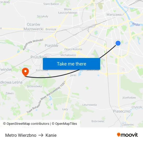 Metro Wierzbno to Kanie map
