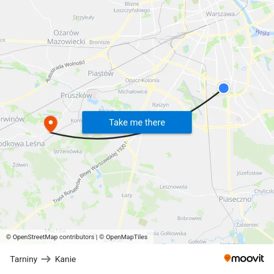 Tarniny to Kanie map