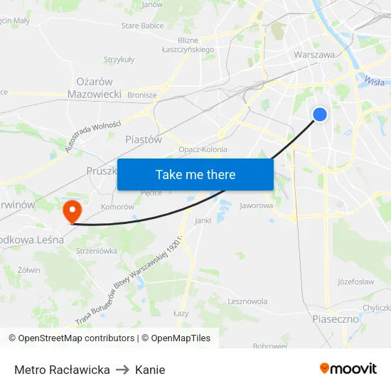 Metro Racławicka to Kanie map