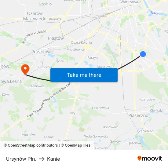 Ursynów Płn. to Kanie map