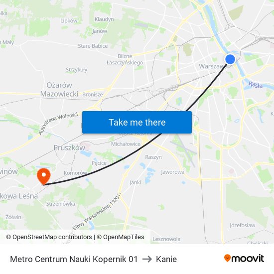 Metro Centrum Nauki Kopernik 01 to Kanie map