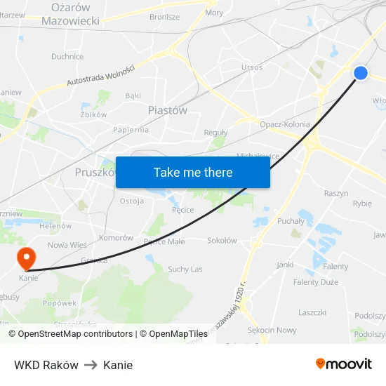 WKD Raków to Kanie map