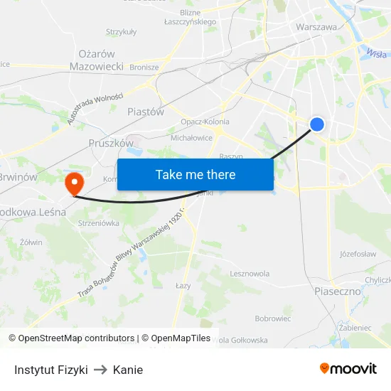 Instytut Fizyki to Kanie map